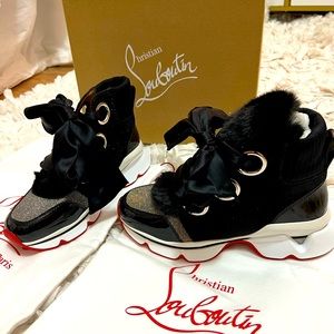 Christian Louboutin Marellaski Faux-Fur Red Sole Sneakers